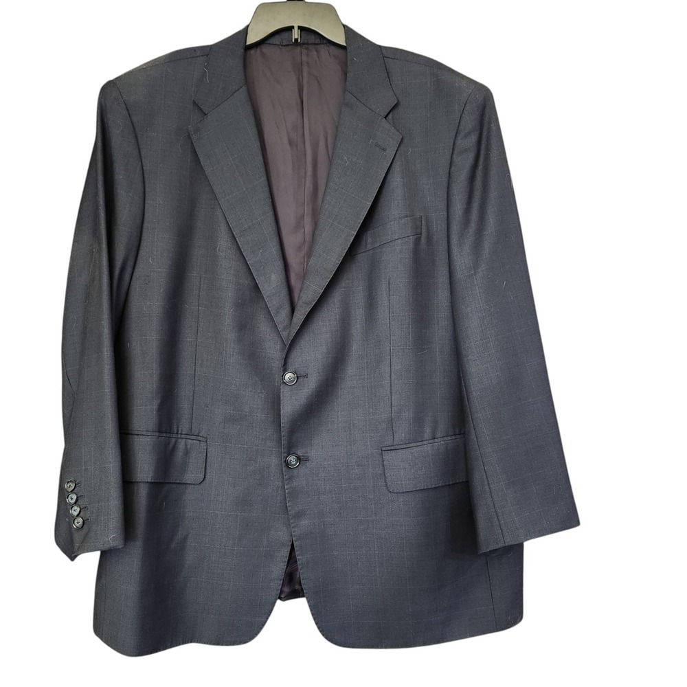 Vtg Ermenegildo Zegna Cloth Wool Blazer Mens 48 Glen Plaid Navy Blue Flaw